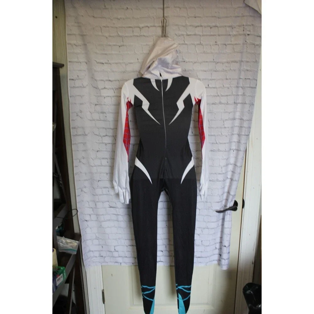 Spider-Women Gwen Costume Girls Spandex Jumpsuit Cosplay Bodysuit Size 150 Youth - Picture 9 of 12